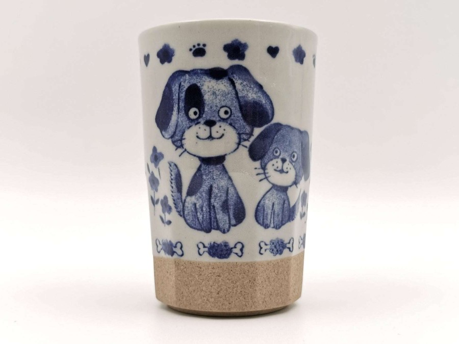 Houseware * | Best Price Mino Ware Yunomi Chawan Long Tea Cup Dog Family