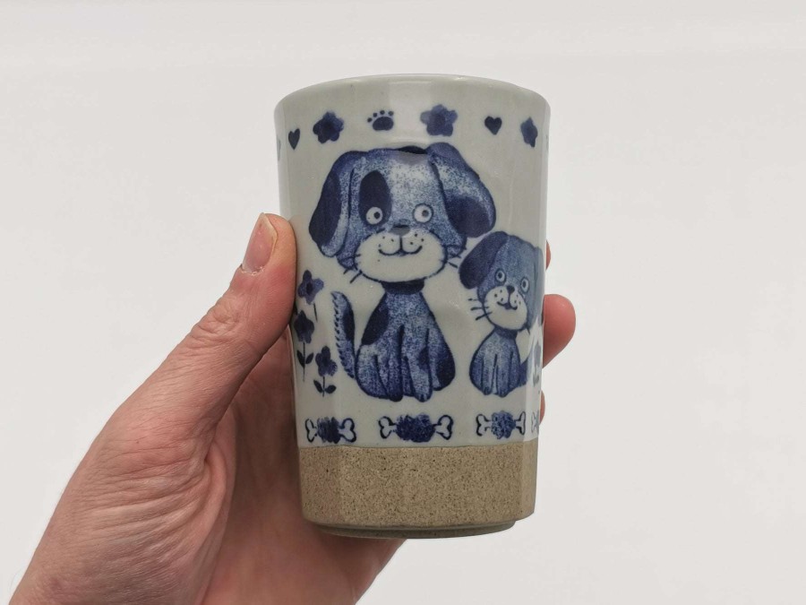 Houseware * | Best Price Mino Ware Yunomi Chawan Long Tea Cup Dog Family