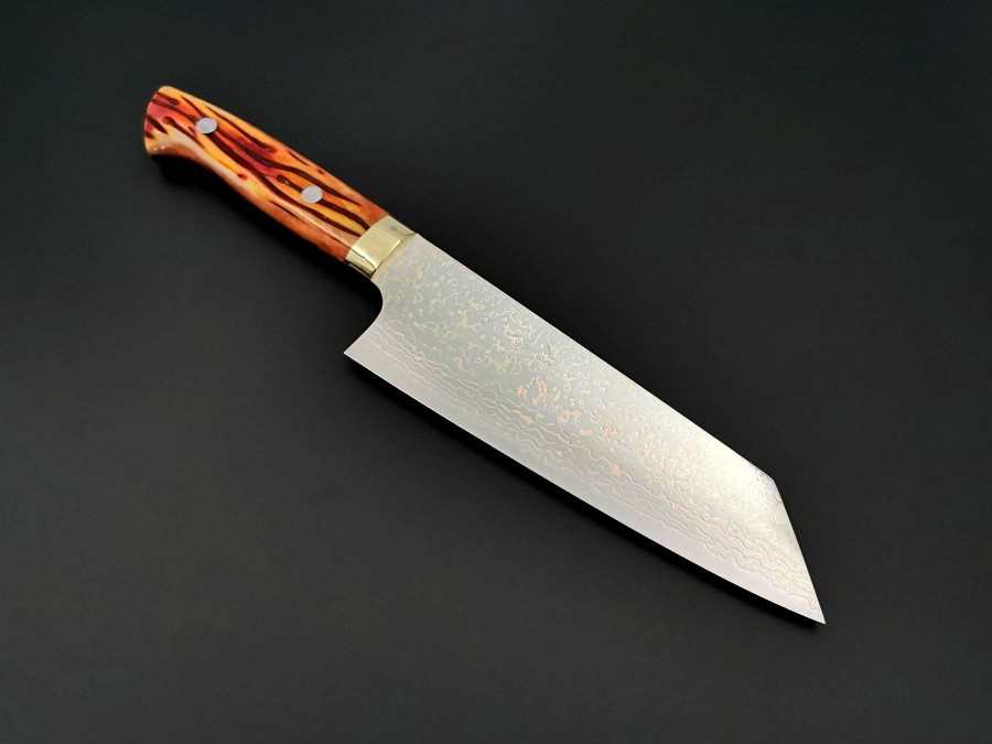 Knives * | Discounts Takeshi Saji Vg10 Rainbow Damascus Bunka With Orange Bone Handle