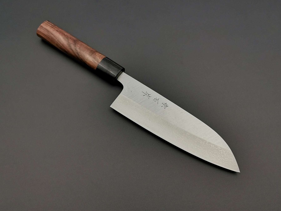 Knives * | Best Price Muneishi Aogami Stainless Clad Damascus Santoku