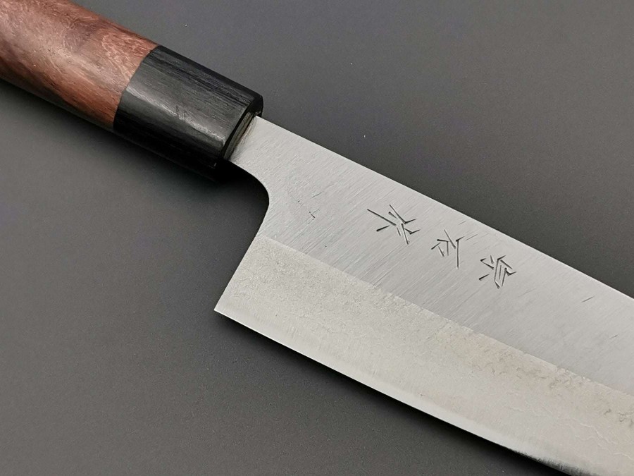 Knives * | Best Price Muneishi Aogami Stainless Clad Damascus Santoku