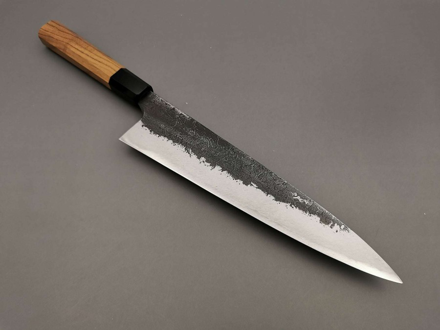 Knives * | Closeout Sale Naoki Mazaki White #2 Kurouchi Nashiji Gyuto 240Mm