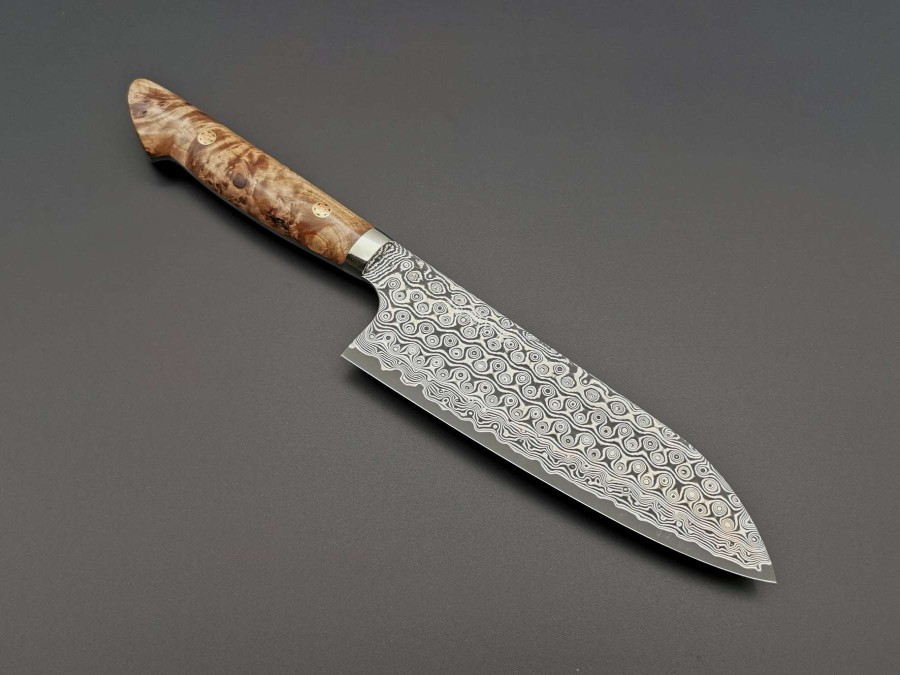 Knives * | Online Store Nigara Hamono Sg2 Damascus Santoku With Maplewood Handle