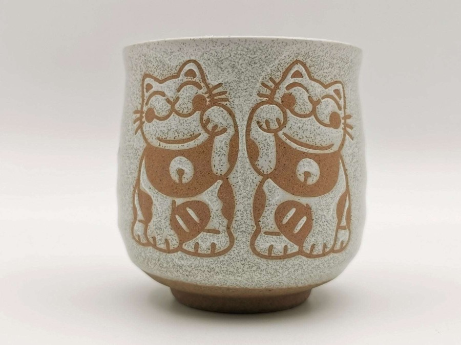 Houseware * | Closeout Sale Mino Ware Yunomi Chawan Tea Cup Maneki-Neko Twins