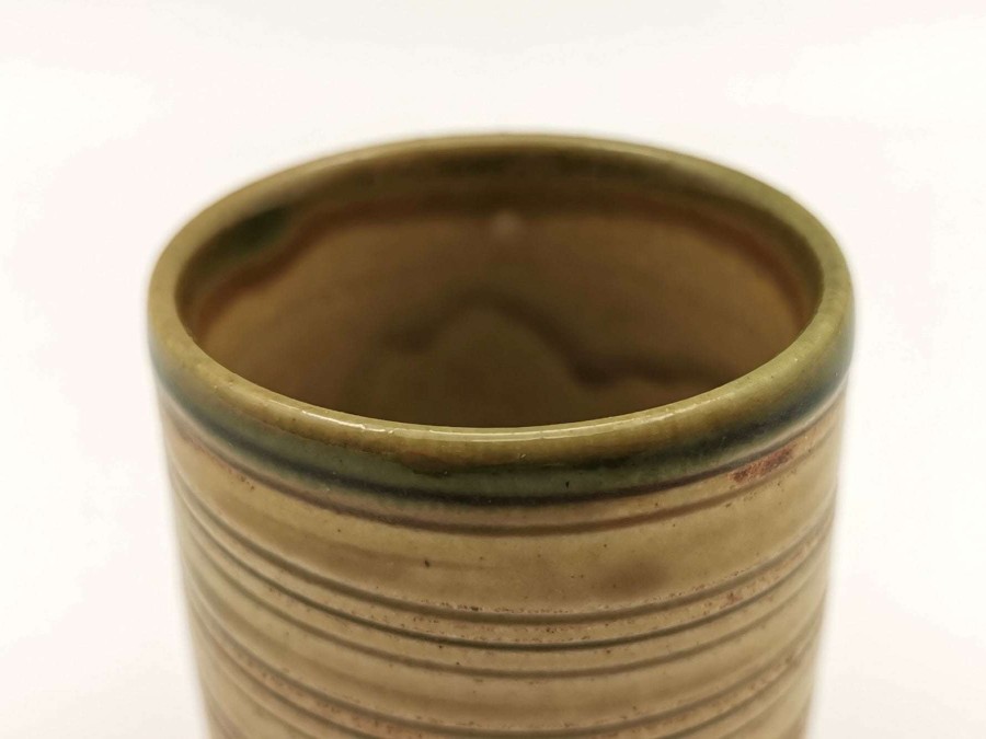 Houseware * | Top Selling Mino Ware Yunomi Chawan Tea Cup Ochre Stripe & Green Glaze