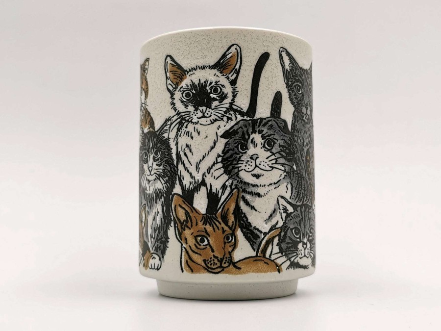 Houseware * | Hot Selling Mino Ware Sushi Yunomi Chawan Tea Cup Cats, Cats, Cats!