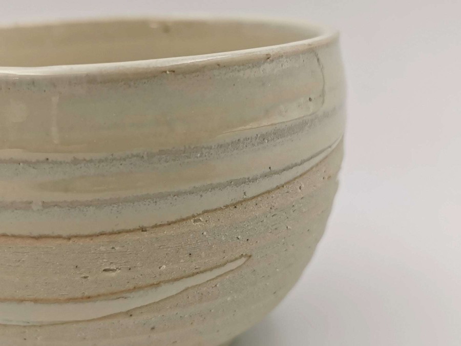 Houseware * | Gift Selection Mino Ware Large Matcha/Rice Bowl Matte White Brown Stripe