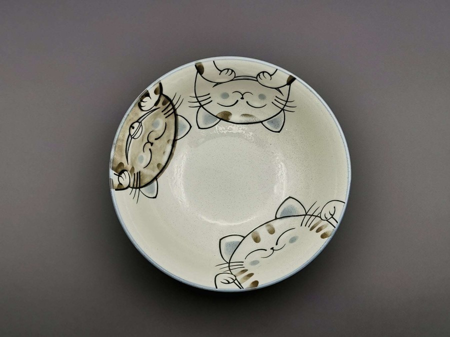 Houseware * | Unique Mino Ware Smiling Cats Large Ramen Bowl