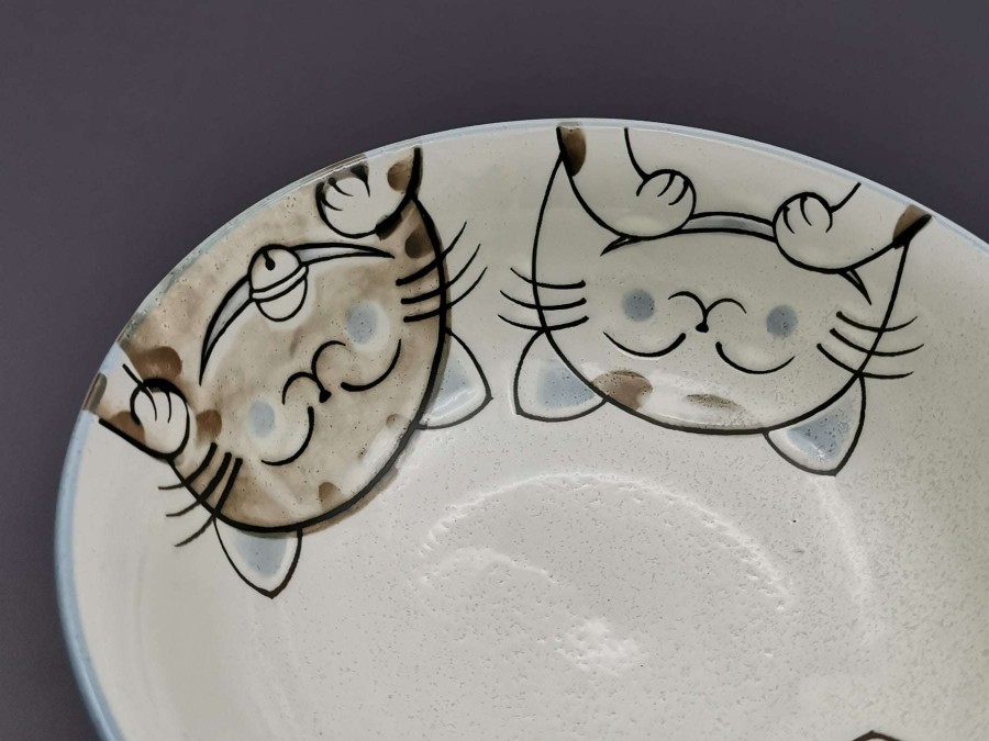 Houseware * | Unique Mino Ware Smiling Cats Large Ramen Bowl