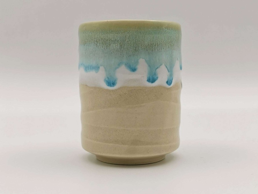 Houseware * | Online Store Mino Ware Yunomi Chawan Tea Cup Creamy Beige & Green Glaze