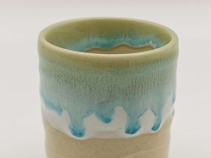 Houseware * | Online Store Mino Ware Yunomi Chawan Tea Cup Creamy Beige & Green Glaze