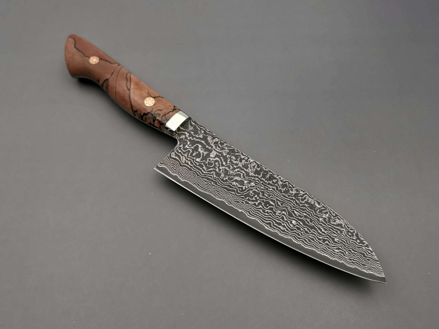 Knives * | Hot Selling Shigeki Tanaka R2 Damascus Santoku With Stabilised Maplewood Handle