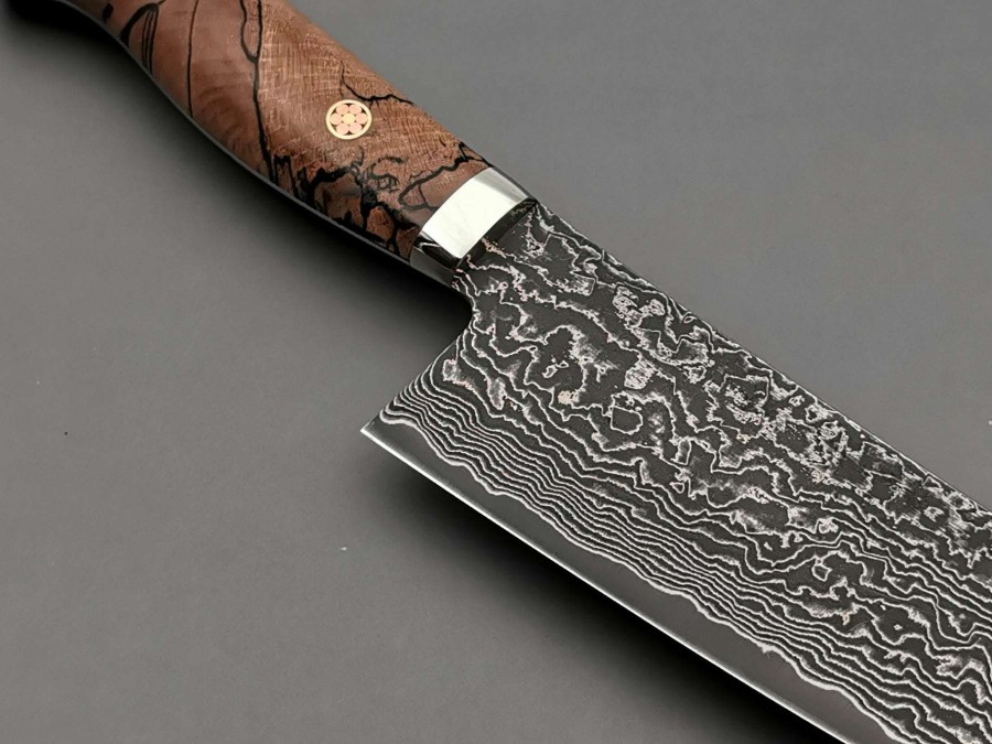 Knives * | Hot Selling Shigeki Tanaka R2 Damascus Santoku With Stabilised Maplewood Handle