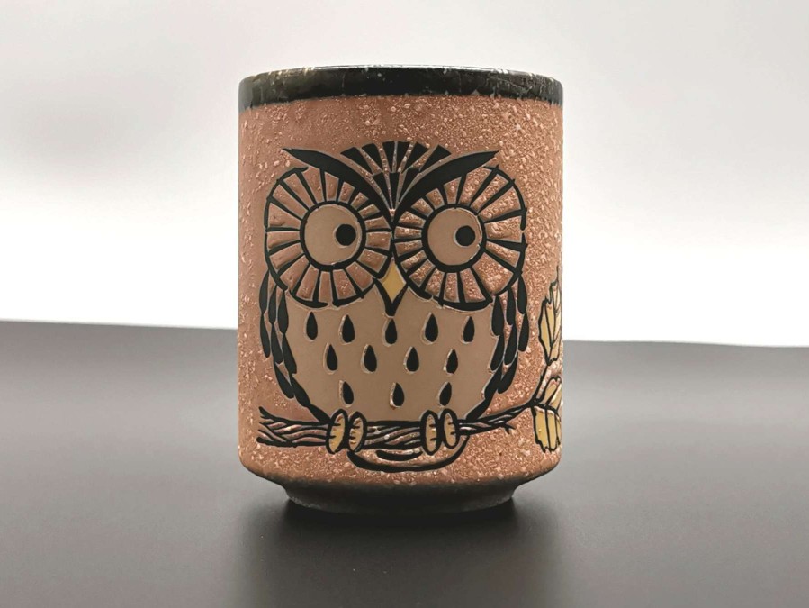 Houseware * | Less Expensive Mino Ware Sushi Yunomi Chawan Tea Cup Fukurou Owl Brown