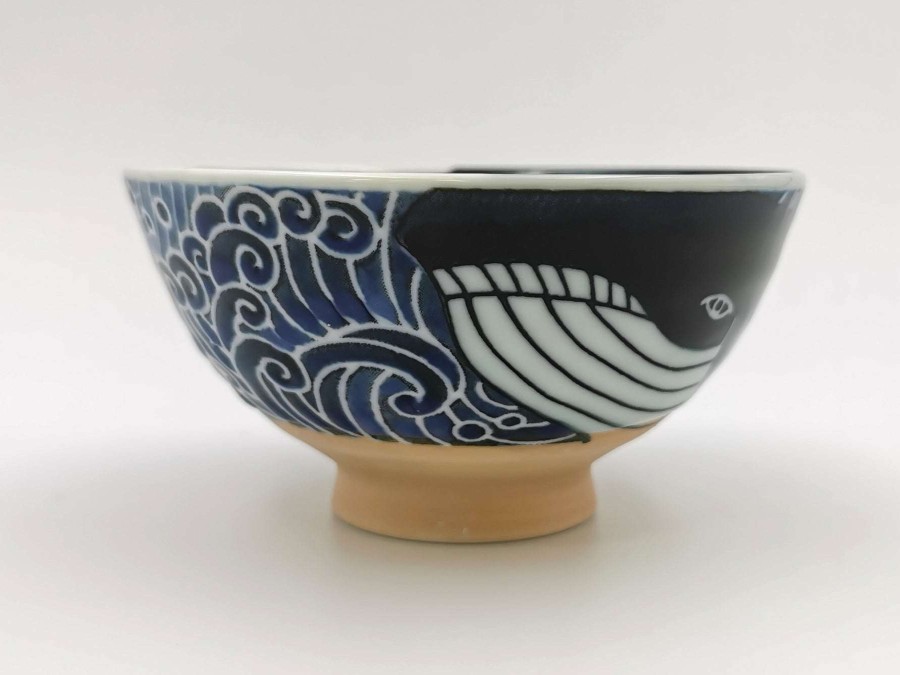 Houseware * | Discount Store Mino Ware Ceramic Rice Bowl Blue Whale