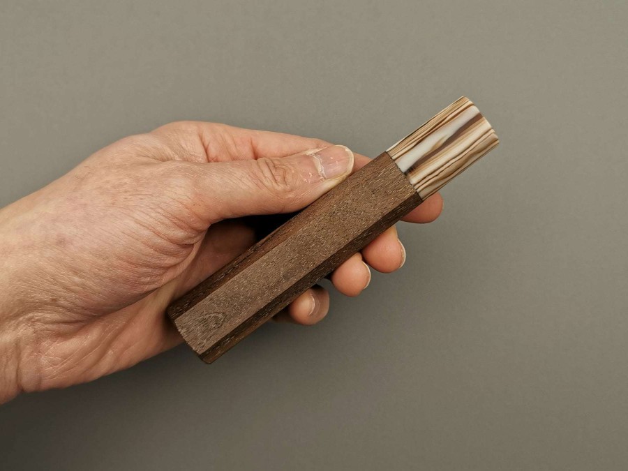 Accessories * | Gift Selection Octagonal Walnut Handle With Striped Resin Bolster