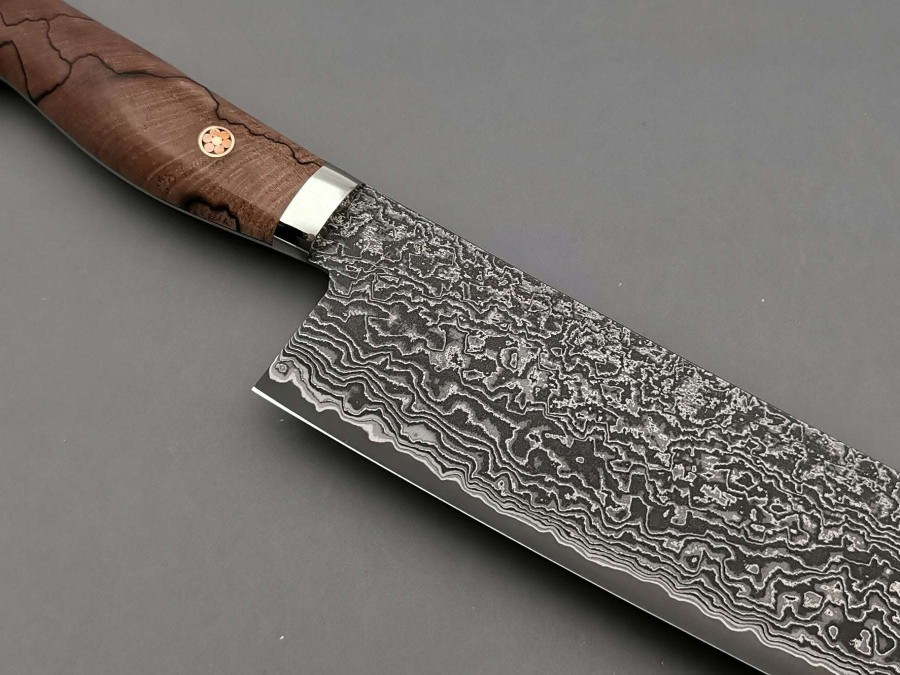 Knives * | Lower Prices Shigeki Tanaka R2 Damascus Nakiri With Stabilised Maplewood Handle