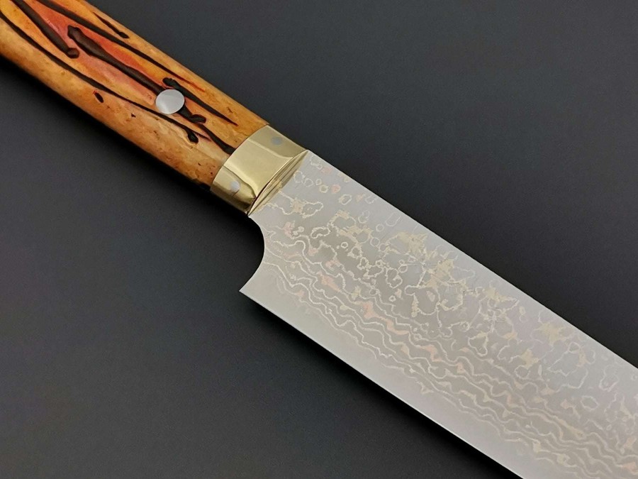 Knives * | Top Selling Takeshi Saji Vg10 Rainbow Damascus Sujihiki 240Mm With Orange Bone Handle