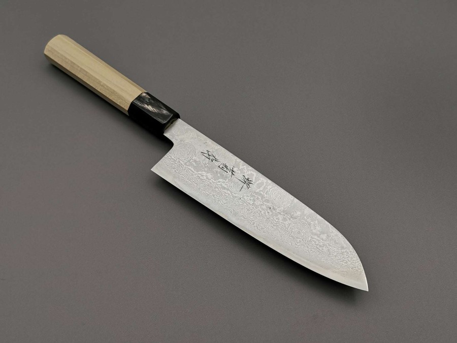 Knives * | Unique Sakai Kikumori Ginsan Damascus Santoku