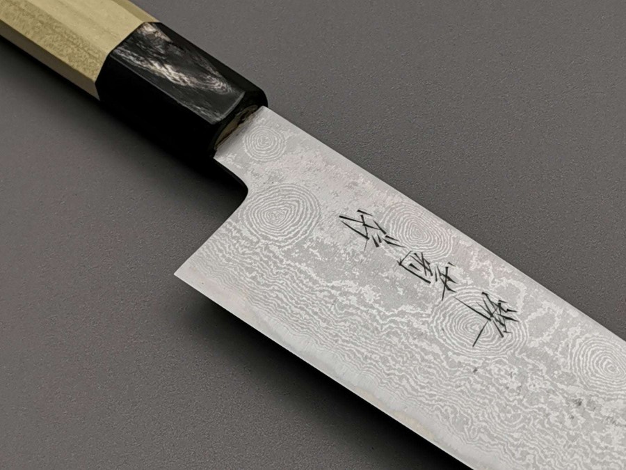 Knives * | Unique Sakai Kikumori Ginsan Damascus Santoku