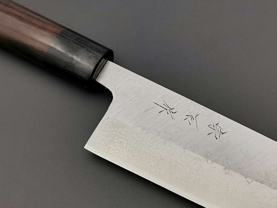 Knives * | Top Sellers Muneishi Aogami Stainless Clad Damascus Bunka