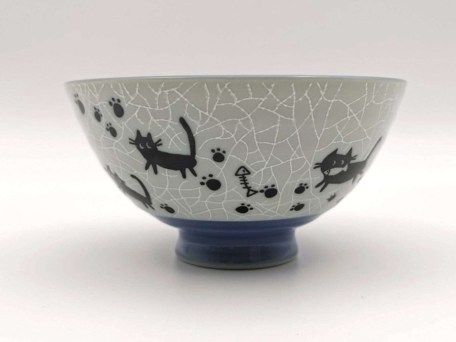 Houseware * | Online Store Mino Ware Ceramic Rice Bowl Cats & Footprints