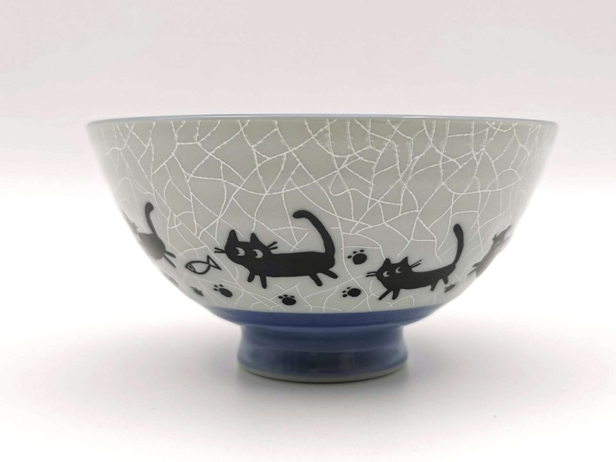 Houseware * | Online Store Mino Ware Ceramic Rice Bowl Cats & Footprints