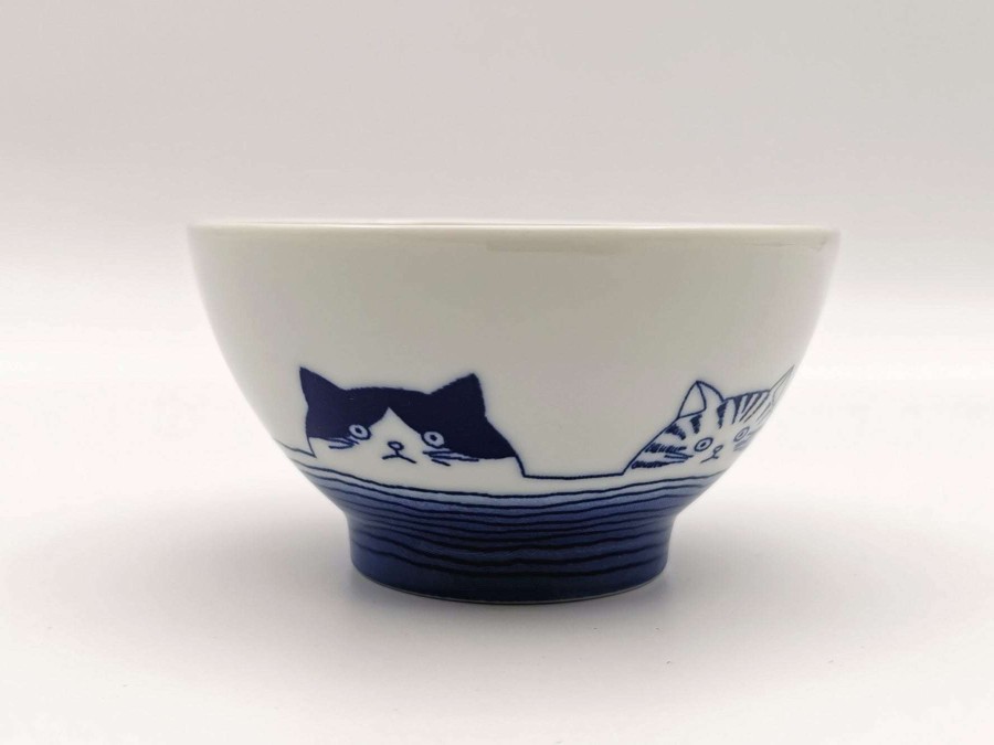 Houseware * | Best Price Mino Ware Ceramic Rice Bowl Five Cats